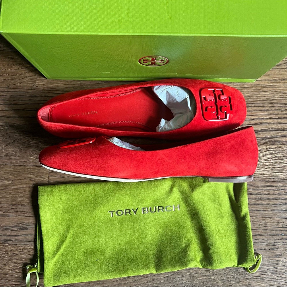 Tory Burch Suede Red Georgia Ballet Flats